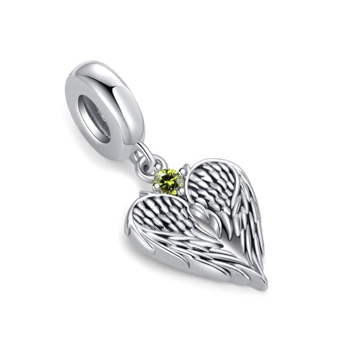 TCHYUN Spread Angle Wings Dangle Charm 12 Birthstone Bead for Pandora Bracelet Women Gift - style: Aug