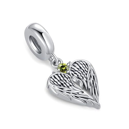TCHYUN Spread Angle Wings Dangle Charm 12 Birthstone Bead for Pandora Bracelet Women Gift - style: Aug