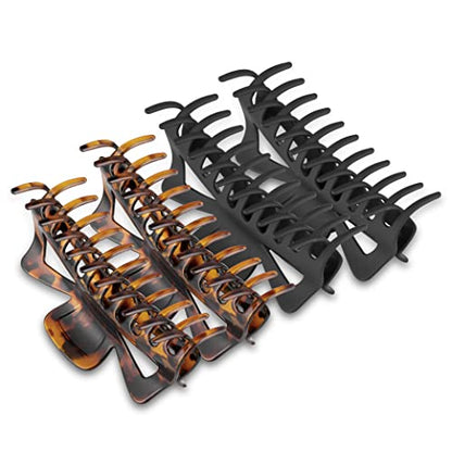 Extra Large Claw Clips for Thick Hair, 6.4 Inch Strong Hold Matte Jumbo Accessories for Women Long Curly Hair Cute Nonslip Big Jaw Clip French Giant Hair Clip 4 Pack (Black, Brown leopard)