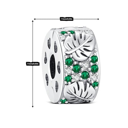 KEQ Clip Spacer Charm for Bracelet 925 Silver Pave Cubic Zirconia Clip Lock Stopper Bead Spacer For Women Bracelets Stopper Birthday Gifts European Openable Beads 2pcs - color: Monstera