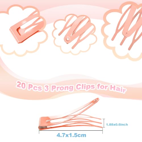 20 Pcs Snap Hair Clips for Women Snap Hair Barrettes Double Grip Hair Clips 3 Prong Clips for Hair Barrettes for Women Girls (ROES GOLD) - color: ROES GOLD