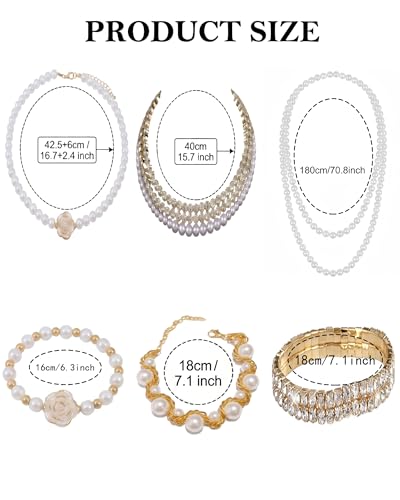 Pearl Necklace Set - Faux Pearl Earrings and Bracelets Jewelry Set for Women Wedding Bridal Shower Tea Party Accessories - style: 9pcs-gold