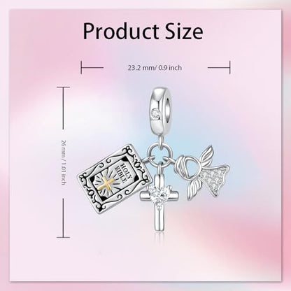 Bible Family Mom Wife Love Heart Dangle Charm 925 Sterling Silver Charms fits Bracelets and Necklace Pendant Bead Charms Jewelry Present for Women Family Friends - style: Bible Cross Angel Charm