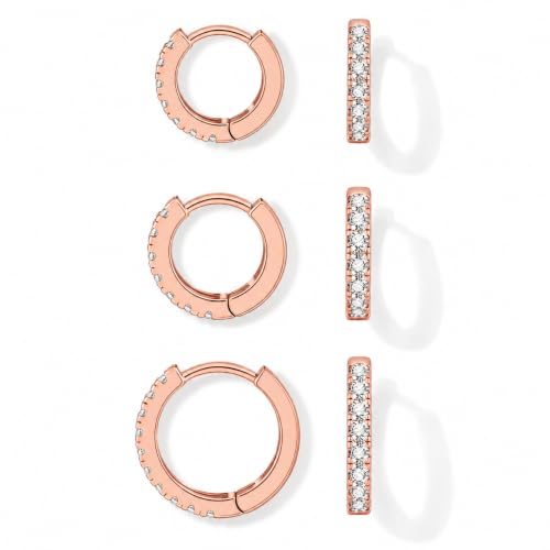 micuco 3 Pairs Small Hoop Earrings Tiny Cartilage Earrings for Women Men | Cubic Zirconia Earrings Huggie Hoop Ear Piercing Earrings for 8mm 10mm 12mm - color: 11# Rose Gold 8-10-12mm