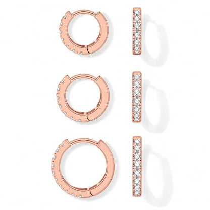 micuco 3 Pairs Small Hoop Earrings Tiny Cartilage Earrings for Women Men | Cubic Zirconia Earrings Huggie Hoop Ear Piercing Earrings for 8mm 10mm 12mm - color: 11# Rose Gold 8-10-12mm