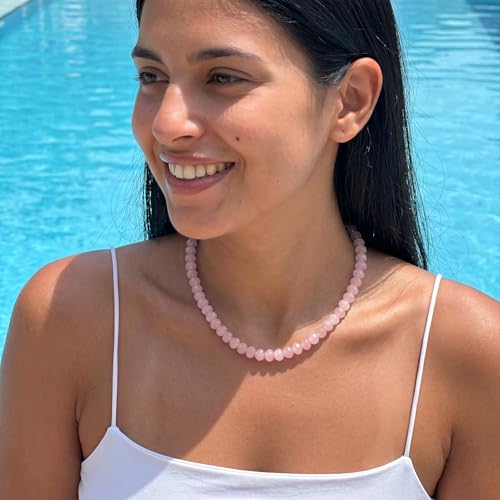 Gemstone Beaded Necklace for Women Colorful Natural Stone Freshwater Pearl Surfer Beach Rainbow Necklace Jewelry Gift - color: Pink