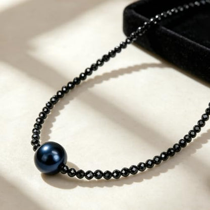 Single Pearl Choker Pendant Necklaces for Women, Natural Gemstone Womens Black Stone Beaded Choker Necklace, Dainty Round Freshwater Pearl Handmade Jewelry Gift Women Birthday Bridesmaids Anniversary 16 18 inch - color: 03-black, size: 18"