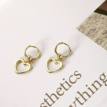 DAILY VIBES Cute Gold Mini Dangle Huggie Hoop Earrings for Women Trendy | 14K Gold Plated, Dainty Cubic Zirconia, Small Hoop Earrings with Charm Drop, Jewelry Gift for Women Ladies - color: Hollow Heart B