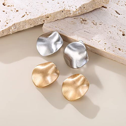 FANZE 2 Pairs Matte Gold Sliver Clip on Earrings for Women No Piercing | No Piercing Button Earring Comfortable Fashion Jewelry Gift - color: Set-14