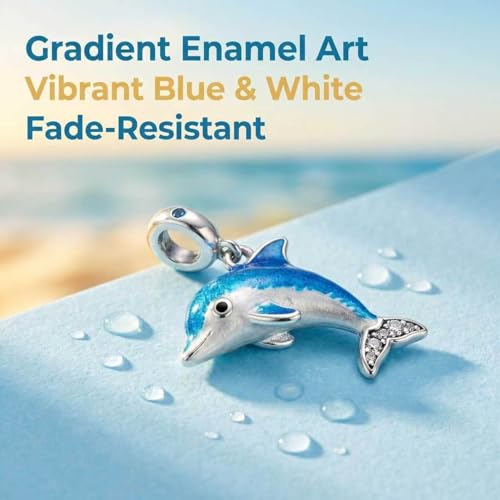 LNQOBU 925 Sterling Silver Charms Color-changing Chameleon Dangle Charm Beads Glow in the Dark Charme fits Pandora Bracelets and Necklace Jewelry Gift for Women - style: Dolphin pendant charm