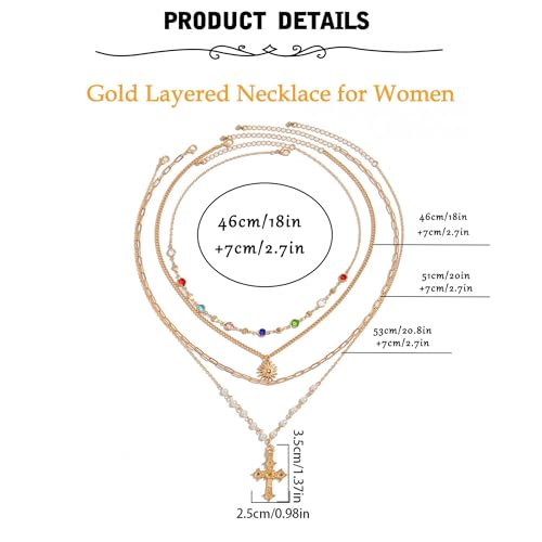MODRSA Gold Stacked Layered Necklaces for Women Pearl Pendant Charm Cross Lariat Slip Shell Starfish Y Chain Necklace Adjustable Silver Boho Jewelry Gifts for Women Summer Vacation Beach Accessories - color: A1- Layered cross pearl - Gold