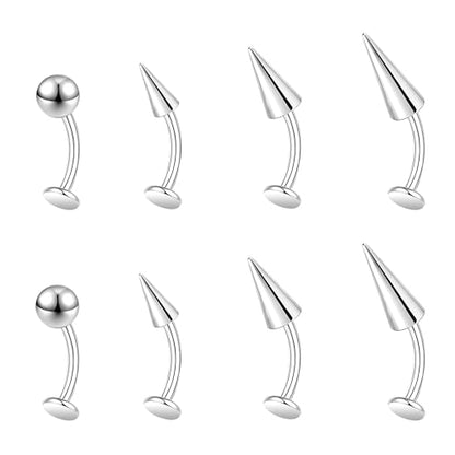 ZS 16G Devil Curved Barbell Lip Ring, Stainless Steel 6/8/10/12mm Long Bar Belly Button Ring, Flat Back Tiger Teeth Vertical Labret Lip Rook Navel Piercing Jewelry - color: Silver, size: L:10mm