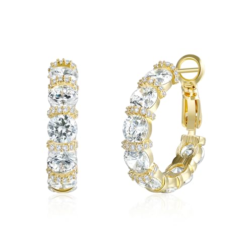 Gemsme Bridal Wedding Earrings for Brides Bridesmaides, 925 Sterling Silver Posts hypoallergenic Cubic Zirconia stud,Drop & Dangle Earrings for Women Jewelry Gifts - color: Gold - Hoop earrings