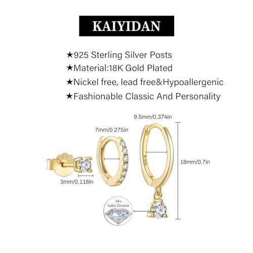 2 Pairs Gold/Silver Hoop Earrings For Women Set Trendy,14K Plated Gold Chunky Huggie Hoop Earings Pack,Oval Twisted Statement Silver Hoops,Fashion Jewelry Gift - color: B12 Stackable style 6 pair CZ set