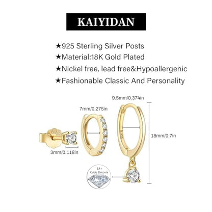 2 Pairs Gold/Silver Hoop Earrings For Women Set Trendy,14K Plated Gold Chunky Huggie Hoop Earings Pack,Oval Twisted Statement Silver Hoops,Fashion Jewelry Gift - color: B12 Stackable style 6 pair CZ set