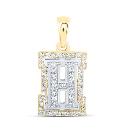 Sonia Jewels Solid 10K Yellow and White Gold Two Tone Real Natural Diamond Womens A-Z Initial Letter Pendant Charm for Necklaces 1/6 Carat (.17 Cttw) - style: H - 10k White and Yellow Gold