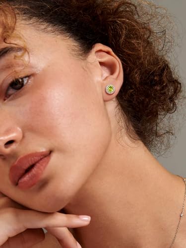 Suplight 925 Sterling Silver Birthstone Stud Earrings for Women, Round/Heart/Teardrop/Square Crystal Diamond Earrings for Women, Dainty Birthday Gifts Jewelry - color: style a-08. round-August(Created Peridot)