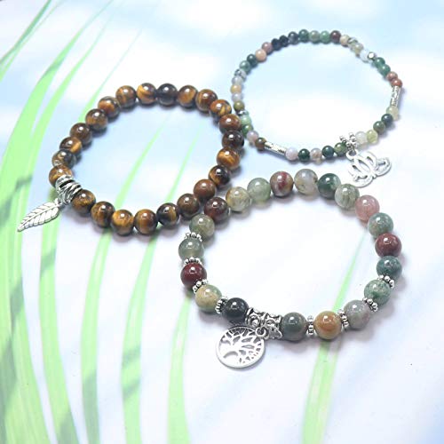 Tree of Life Yoga Healing Stone Bracelets,Multilayer Lotus Chakra Stone Reiki Bracelet Sets,Anxiety Crystal Natural Stone,for Women Stress Relief - style: Style 1 Indian Agate+Yellow Tiger Eye