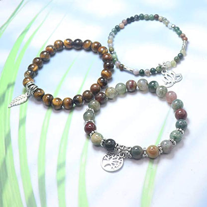 Tree of Life Yoga Healing Stone Bracelets,Multilayer Lotus Chakra Stone Reiki Bracelet Sets,Anxiety Crystal Natural Stone,for Women Stress Relief - style: Style 1 Indian Agate+Yellow Tiger Eye