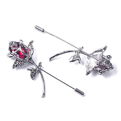 Rhinestone Rose Flower Brooch.Crystal Lapel Pin Brooch, Classy Flowers Tie Pin for Women Men Boutonniere Suit Pins - color: Red
