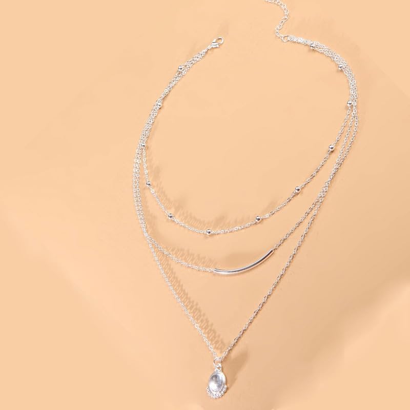 Layered Gold Necklace for Women Boho Turquoise Beaded Chain Set with Long Coin Pendant Trendy Y Necklace for Everyday Jewelry Gifts boho fashion fall fashion jewelry womens fashion - color: C-Multi layer droplet gemstone U-shaped tube pendant necklace