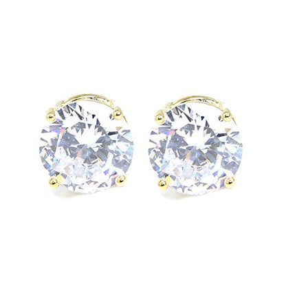 Stainless Steel Round Cut Cubic Zirconia Stud Earrings With Clear Case - Gold, Silver (3mm~12mm) - color: 9mm-Gold