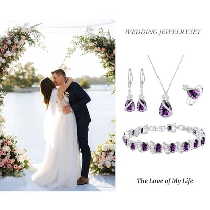 Wedding Jewelry Set for Women Gem Necklace Earrings Bracelet Luxury Jewelry Set Birthday Valentine's Day Mother's Day Christmas Prom Jewelry Gift - color: SYSD-Purple