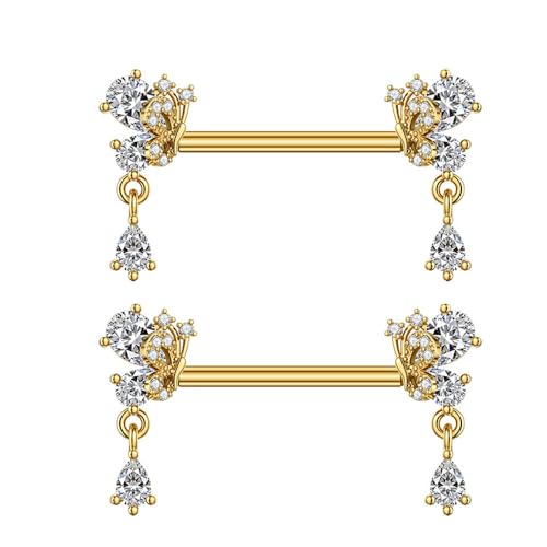 316L Stainless Steel Butterfly Nipple Rings 18K Gold Plated with CZ Butterflies Crystal Dangle Nipple Studs Rings Nipplerings Body Piercing Jewelry for Women - color: Gold