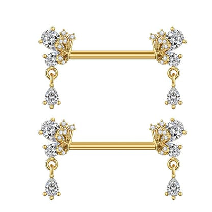 316L Stainless Steel Butterfly Nipple Rings 18K Gold Plated with CZ Butterflies Crystal Dangle Nipple Studs Rings Nipplerings Body Piercing Jewelry for Women - color: Gold