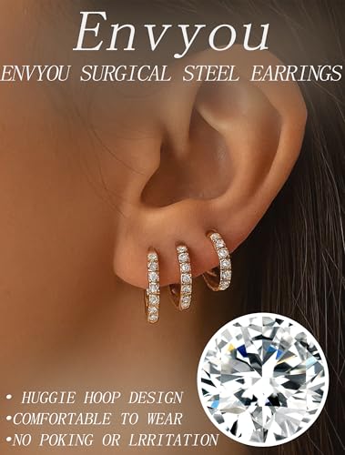 316L Surgical Steel Huggie Hoop Earrings | Dainty Pave Cubic Zirconia Cartilage Tiny Earring for Sensitive Ears Hypoallergenic Lightweight for Women Men - style: Rose Gold Plated,20G*8/10/12mm