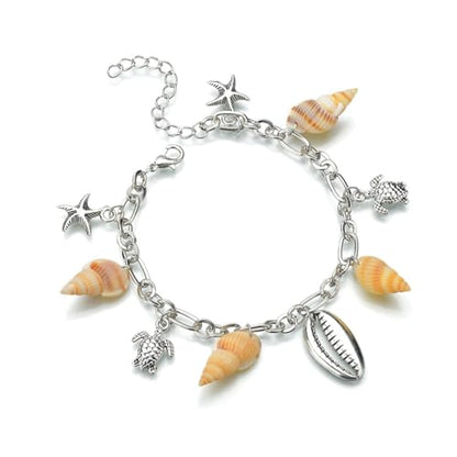 Shell Ankle Bracelet Set for Women,Boho Adjustable Beads Anklet Pack Natural White Shells Stack Stretch Seashell Pearl Starfish Bracelet Set Hawaiian Beach Vacation Foot Jewelry - style: H-Shell Conch