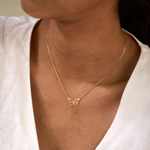 HANLI 14K Gold Plated Necklaces for Women - Dainty Butterfly, Star of David, Moon and Star, Sun, Lotus, Infinity, Hummingbird, Bee,Boots,Chill,Sunflower Pendant Designs - Elegant Jewelry for Women - color: Butterfly-B