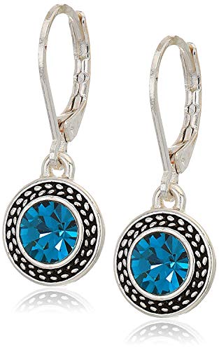 Handmade Sterling Silver Boho Crystal Dangle Leverback Earrings For Women - color: Blue