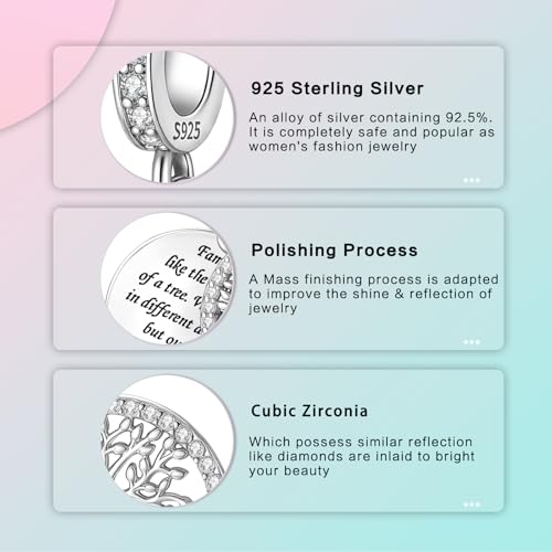 LUXILLA Charms for Bracelets & Necklace 925 Sterling Silver Charms Elephant Happy Birthday Charm Fit for Valentine's Day Mother's Day Jewelry Gift for Women - color: Family Tree Charm