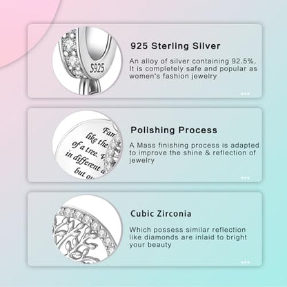 LUXILLA Charms for Bracelets & Necklace 925 Sterling Silver Charms Elephant Happy Birthday Charm Fit for Valentine's Day Mother's Day Jewelry Gift for Women - color: Family Tree Charm