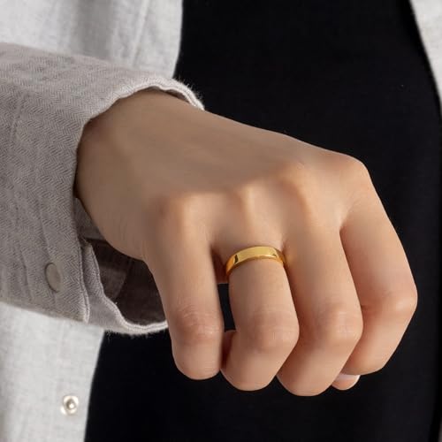 Dankadi Simple Fashion S925 Sterling Silver Ring Smooth Plain Dome Comfort Solid Silver Wedding Ring For Men & Women 3.5 mm 3-13# 24k Real Gold Plated Jewelry - color: Classic Gold