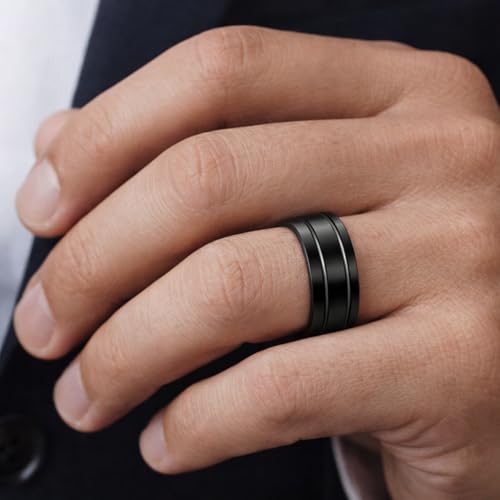 Tungsten Carbide Men's Wedding Band Ring, 8mm Width, Comfort Fit, Stylish Design, Sizes 6-13