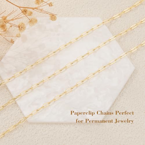 GTVOODX 33 Feet Gold Paperclip Necklace Chains Bulk for Jewelry Making | Oval Soldered Stainless Steel Necklace Bulk Chain Roll Spool for DIY Bracelet Craft Supplies with Lobster Clasps Jump Rings - color: Gold Thin Paperclip Chains