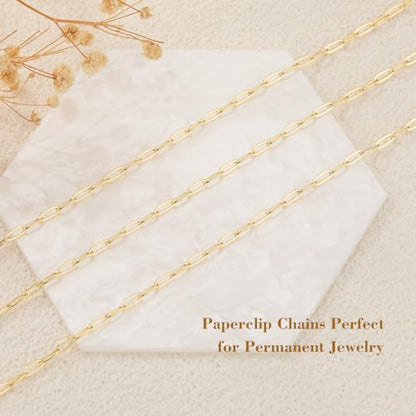GTVOODX 33 Feet Gold Paperclip Necklace Chains Bulk for Jewelry Making | Oval Soldered Stainless Steel Necklace Bulk Chain Roll Spool for DIY Bracelet Craft Supplies with Lobster Clasps Jump Rings - color: Gold Thin Paperclip Chains