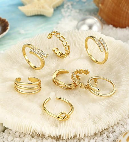 WAINIS 18Pcs Toe Rings for Women | 14K Gold Silver Plated Adjustable Toe Ring,Non Tarnish Simple Hug CZ Triple Open Band Toe Rings,Summer Beach Foot Jewelry - color: gold1