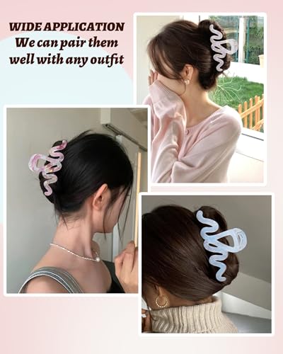 4PCS Large Claw Clips for Thick Hair, Large Acrylic Hair Clips | Modern Marble Geometric Design, Non-Slip Secure Hold for Long Hair, Buns, Updos and Everyday Styling - color: Wave-Silver + Rose Pink + Purple + Blue