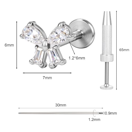 G23 Titanium Gold Filled 16G Cartilage Earring, 6mm 8mm - color: Butterfly, Silver, size: 6MM