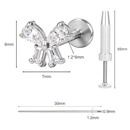 G23 Titanium Gold Filled 16G Cartilage Earring, 6mm 8mm - color: Butterfly, Silver, size: 6MM