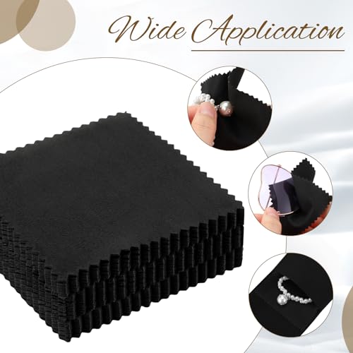 120 Pcs Microfiber Jewelry Pouch 8 x 8cm Jewelry Packaging Bag Gift Bow Tie Bracelet with Cleaning Cloth(Black) - color: Black