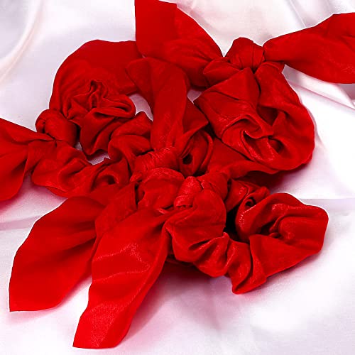 Ondder Hair Scrunchies Set - 15 Pcs Cute Bow Scrunchies, Elastic Hair Ties & Ponytail Holders for Women, Girls & Kids - Red - color: Red