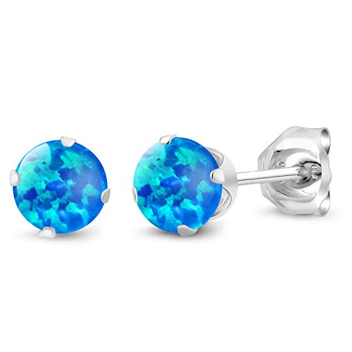 Gem Stone King 925 Sterling Silver Round 4MM Gemstone Birthstone Stud Earrings For Women Men - style: Blue Opal, October