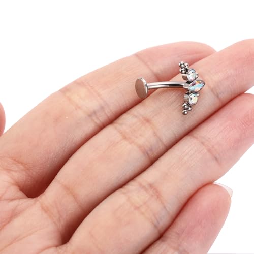 G23 Titanium Belly Jewelry 14G Flat Bottom Floating Belly Button Rings Curved Belly Barbell Navel Ring Belly Piercing 8/10/12/14mm Navel Rings Belly Piercings Jewelry for Women - color: Style6:Silver,AB CZ+Beads