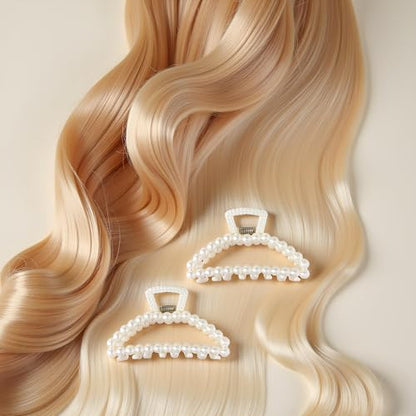2Pcs White Pearl Large Hair Clip for Thick Hair, Girls Hair Clips Claw, Big Hair Clips Hair Claws Hair Claws for Thin Hair, Faux Pearl, Clips and Barrettes