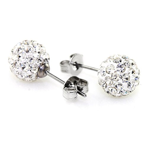 JewelrieShop Rhinestones Crystal Ball Stud Earrings Set Fireball Disco Ball Pave Bead Earrings Hypoallergenic for Women - color: Set Q. 6mm x 2 Pairs + 8mm x 1 Pair (White)