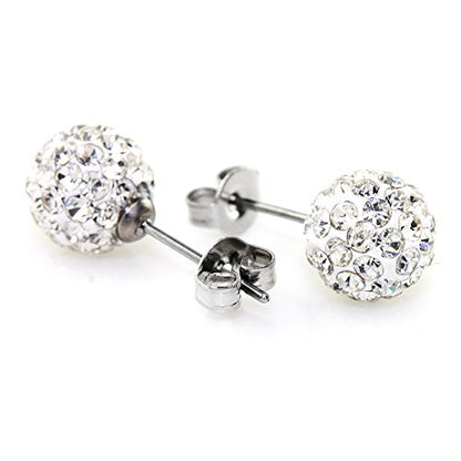 JewelrieShop Rhinestones Crystal Ball Stud Earrings Set Fireball Disco Ball Pave Bead Earrings Hypoallergenic for Women - color: Set O. 8mm x 3 Pairs (White, Lt. Pink, Tanzanite)